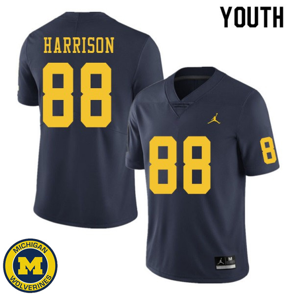 Youth Michigan Wolverines #88 Mathew Harrison Navy Replica Game Jersey